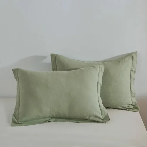 Vista 18 de Simple&Opulence Juego de 2 fundas de almohada 100% lino tamaño Queen, fundas de almohada clásicas azules con cierre superpuesto, protectores