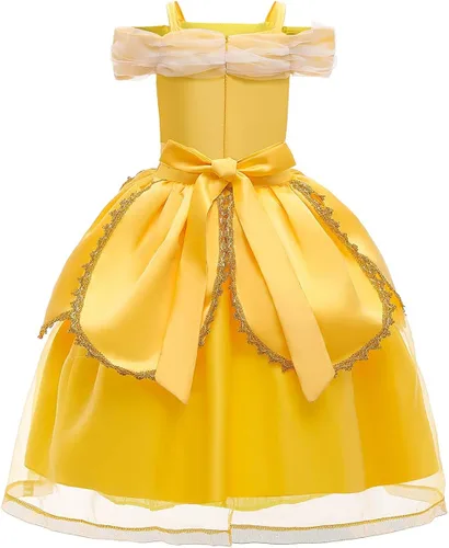 Vista 3 de Beauty - Vestido de princesa de Belle amarillo para niñas, lindo fiesta, Halloween, Xmax