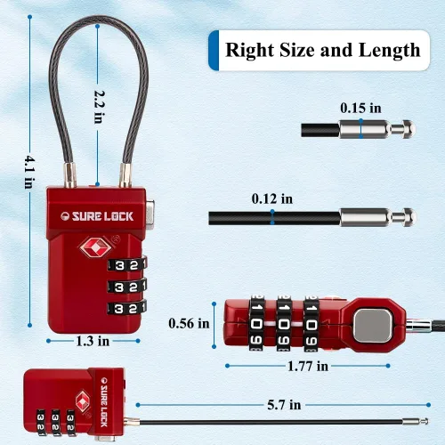 Vista 6 de SURE LOCK Cerraduras de equipaje aprobadas por la TSA, alerta abierta, diales de fácil lectura, cerraduras de equipaje de viaje para maleta