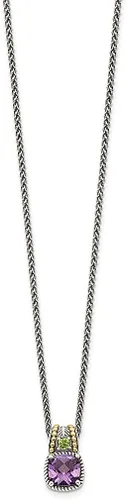 Vista 2 de Collar de plata de ley 925 de 14 quilates, cojín de 18 pulgadas, color morado, amatista, verde, peridoto con dije, joyería fina para mujer, regalos