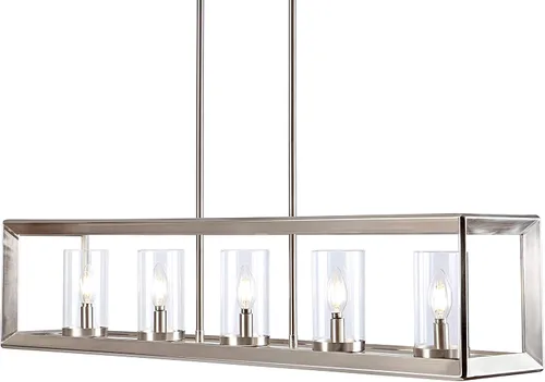 Vista 7 de JONATHAN Y Candelabro LED lineal de latón dorado de 38.5 pulgadas, con 5 luces, pantallas de vidrio transparente ajustables, lámpara colgante