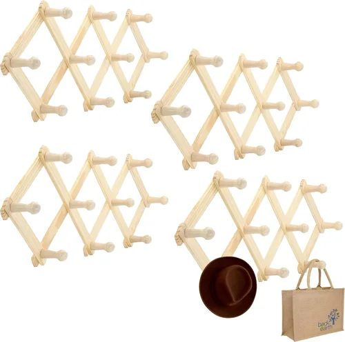 Vista 8 de RamPro Acordeón Estilo Madera Expandible Sombrero, Gorra, Cinturón, Paraguas, Taza de café Paraguas Pared Pegs de madera