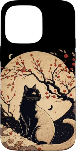 Vista 21 de Kawaii black cat japanese with cherry blossom anime style Case for iPhone 16