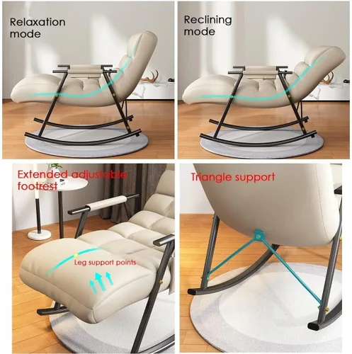 Vista 6 de Mecedora reclinable ajustable para balcón y patioSilla moderna para exteriores para sala de estar y ocio, muebles cómodos de relajación, marco