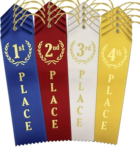 Vista 6 de RibbonsNow Cintas de premio del 1er al 4º lugar, 48 cintas en total, 12 cada lugar con tarjeta y cuerda