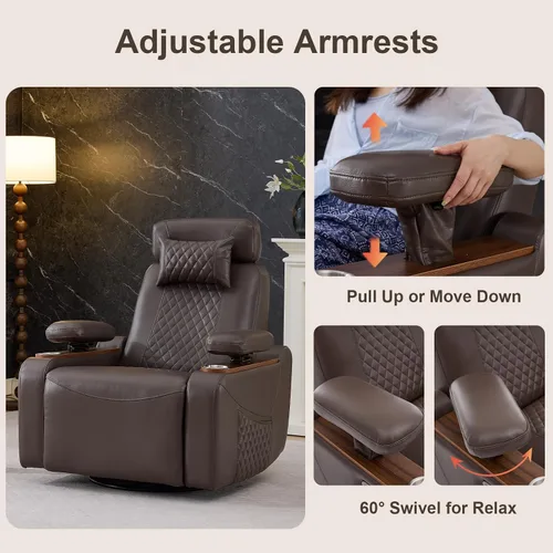 Vista 6 de Power Swivel Rocker Recliner Chair for Living Room, Dark Brown
