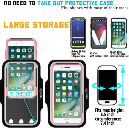 Vista 4 de Soporte para teléfono con brazo para correr, brazalete celular para iPhone 15 14 13 12 11 Pro Max/XR/8 7 6s Plus, para Galaxy A/S/Note hasta 6.9
