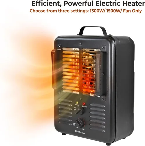 Vista 5 de Comfort Zone Calentador de espacio utilitario estilo Milkhouse de 1500 W, calentador eléctrico portátil para taller y garaje con termostato