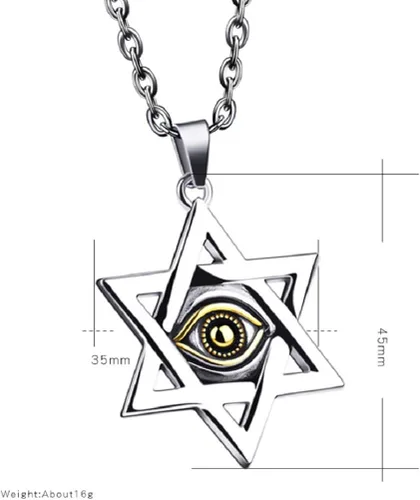 Vista 6 de Blowin Mens Evil Eye Star of David Pendant Vintage Silver Gold Stainless Steel Jewish Necklace 22 Inch Chain