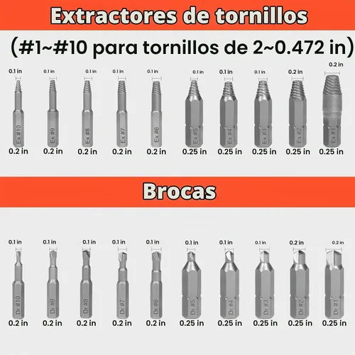 Vista 5 de THINKWORK Juego de extractor de tornillos dañados, 0.079 a 0.832 pulgadas, kit de extractor de pernos rotos de 39 piezas, herramienta de extracción