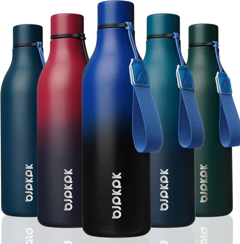 Vista 87 de BJPKPK Botellas de agua aisladas, botella de agua de metal de acero inoxidable de 12 onzas con correa, sin BPA a prueba de fugas, jarras, tazas