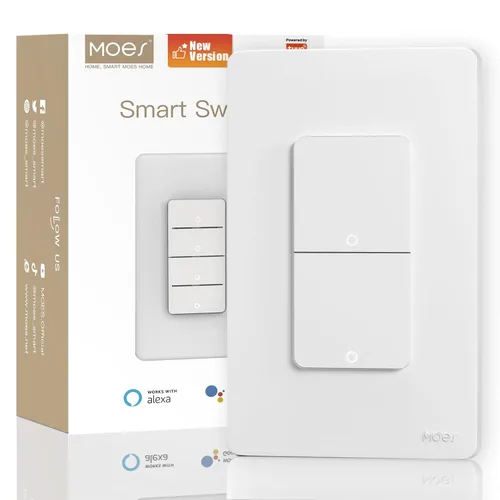 Vista 19 de MOES Interruptores de luz inteligente Wi-Fi de 2ª generación, requiere cable netural, interruptor inteligente de un solo polo, compatible con Alexa