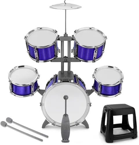 Vista 8 de Juego de batería para niños, 5 piezas, kit de batería de jazz con taburete Azul