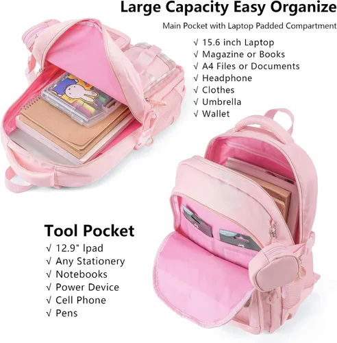 Vista 5 de TOTEXISAP Mochila para niñas, mochila escolar para niñas, mochila escolar grande para niños, estudiantes, escuela primaria.., Rosado-2, Unicornio