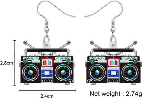 Vista 5 de YINYA Aretes de radio acrílicos retro vintage colgantes, joyería divertida, regalos para mujeres, dijes de los años 80 y 90, adornos de fiesta