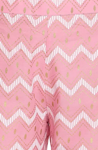 Vista 8 de Janasya Kurta de algodón rosa con palazzo para mujer, Rosado