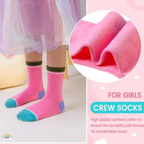 Vista 4 de WEVIAS Calcetines para niñas, calcetines de algodón a rayas para niños, 6 pares