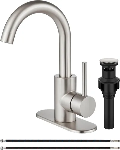 Vista 11 de Midanya Grifo de baño de un solo agujero, grifo de fregadero de barra de 1 agujero, adecuado para tocador de cocina, RV, boquilla giratoria de acero