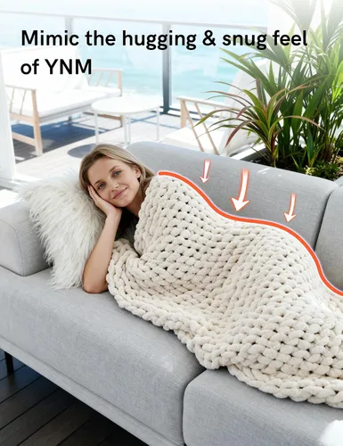 Vista 4 de YnM Manta Gruesa de Lana, Tejida a Mano con Hilo de Chenilla, Amigable para la Piel, Ventilada y Transpirable, Lavable a Máquina, Pieza