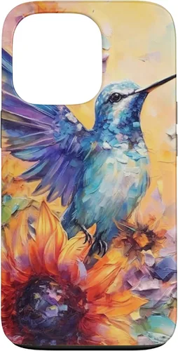 Vista 10 de Colorful Watercolor Sunflower Nature Purple Blue Hummingbird Case for iPhone 17