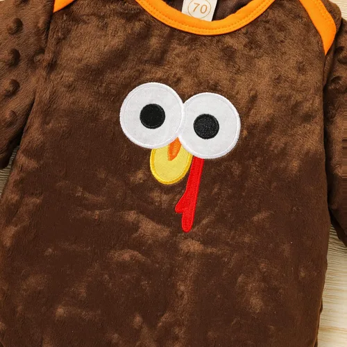Vista 4 de Viworld Ropa de Acción de Gracias para bebé niño y niña, mameluco de manga larga de pavo para recién nacido, pantalones largos y sombrero, 3 piezas