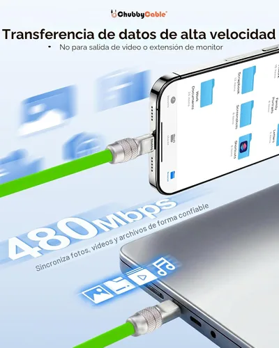 Vista 3 de chubbycable USB C a C 240W cable de carga rápida de silicona, negro, 3.3 pies Premium Zinc Alloy Connectors, 6mm Extra Thick, 45,000+ Bend Tested