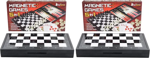 Vista 7 de Juego de cartas y backgammon de ajedrez magnético 5 en 1, mini juegos de mesa de tamaño de viaje