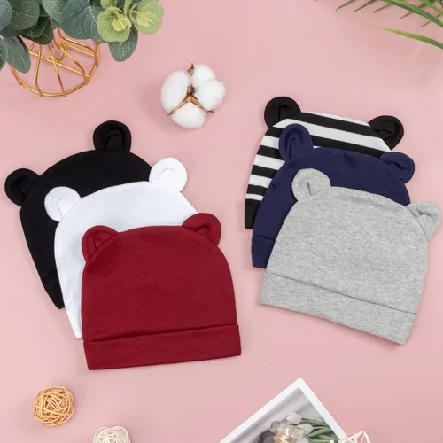 Vista 6 de DRESHOW BQUBO - Paquete de 6 gorros de bebé para niños y niñas, unisex, gorro de punto suave, gorro de guardería para recién nacidos, niños pequeños
