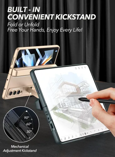 Vista 6 de ELEPIK Armor PRO Series - Funda para Galaxy Z Fold 4 con protector de pantalla de vidrio templado integrado, soporte cerrado para S Pen