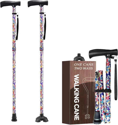 Vista 19 de Bastones florales para mujer, bastón plegable para estabilidad con base antideslizante, bastón ajustable para personas mayores, bastones plegables