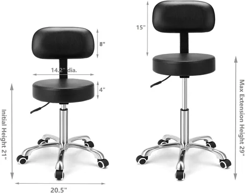 Vista 8 de Kaleurrier Taburetes rodantes con respaldo, silla giratoria ajustable resistente para peluquería, salón de belleza, cocina, bar, mostrador médico