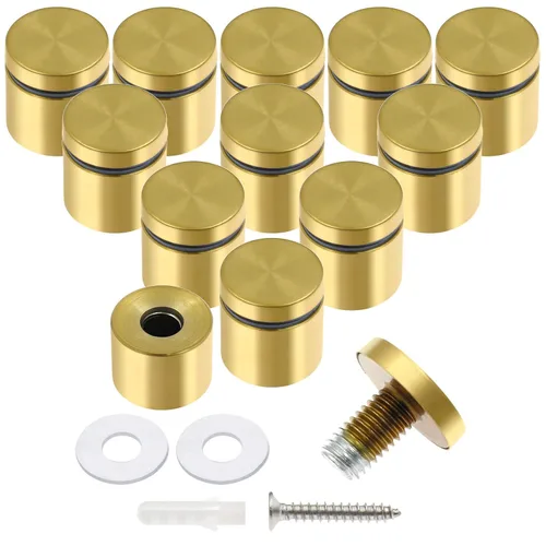 Vista 31 de Luomorgo 12 piezas tornillos separadores de acero inoxidable de 1" x 1", herrajes de montaje para letreros de pared, separadores de vidrio