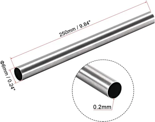 Vista 2 de uxcell Tubo redondo de acero inoxidable 304 0.236 in OD 0.008 in espesor de pared 9.843 in de longitud Tubo recto sin costura 4 piezas