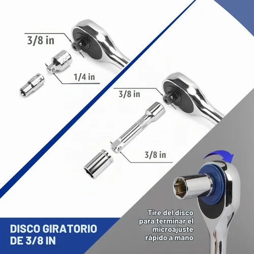 Vista 4 de WORKPRO Juego de 39 piezas de llaves métricas e imperiales CR-V con llave de trinquete de liberación rápida, juego de enchufes compactos