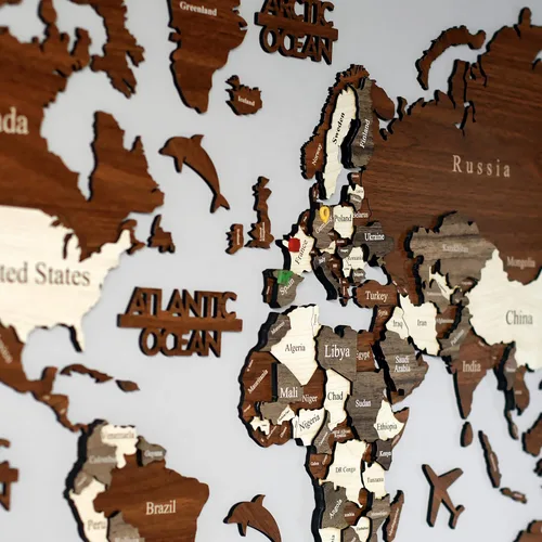 Vista 4 de Mapa del mundo de madera 3D, mapa de pared de madera, regalo de inauguración de la casa, mapa del mundo, decoración artística de pared, mapa