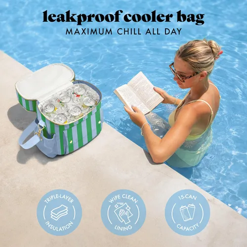 Vista 3 de Fit & Fresh Sidekick - Bolsa térmica suave con doble compartimento y Cabaña costera raya