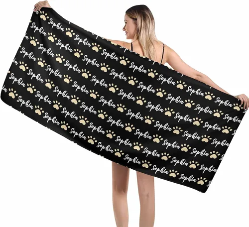 Vista 12 de MyPupSocks Toallas de playa personalizadas para niños y adultos, toalla de piscina con nombre y cara de perro, regalos personalizados con nombre