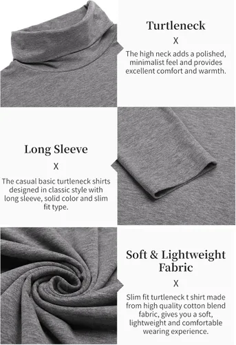 Vista 6 de COOFANDY Men's Casual Slim Fit Turtleneck T Shirts Lightweight Basic Cotton Pullovers