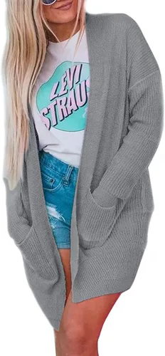 Vista 2 de ZESICA - Chaqueta de punto de manga larga con bolsillos y diseño de arcoíris