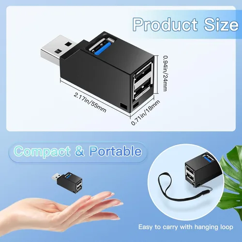 Vista 2 de Hub USB, divisor de alta velocidad USB 3.0 de 3 puertos Plug and Play Bus alimentado para MacBook, Mac Pro/Mini, iMac, Surface Pro, XPS, computadora