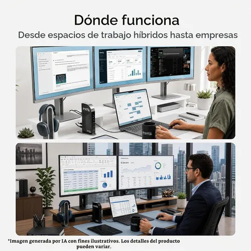 Vista 4 de Plugable Estación de acoplamiento USB C 13 en 1, monitor triple 4K con entrega de energía de 100 W Base USB C para Windows, Mac, ChromeOS