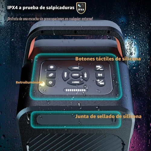 Vista 6 de Foxdawn Altavoz Bluetooth para fiestas: 240 W pico de sonido fuerte, graves profundos, tiempo de reproducción de 15 horas, carga rápida, IPX4