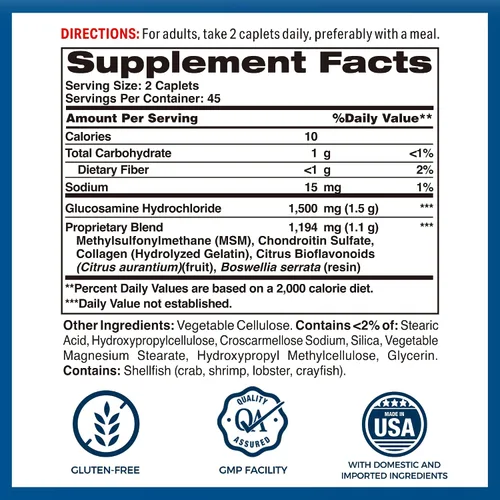 Vista 2 de Vitamin World Movimiento de articulaciones de triple fuerza, glucosamina condroitina con suplemento de apoyo articular MSM, extracto de colágeno