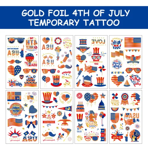 Vista 2 de JCFIRE Decoraciones del 4 de julio, 100 piezas de tatuajes temporales para niños y adultos, decoraciones patrióticas, accesorios del 4 de julio