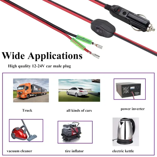 Vista 7 de Paquete de 2 adaptadores de enchufe macho de encendedor de cigarrillos de 12 voltios con cable de cables de luz LED y cable de 16 AWG para enchufe