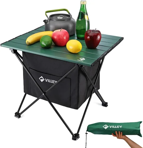 Vista 11 de VILLEY - Mesa auxiliar de aluminio portátil, ultraligera y plegable con bolsa de transporte, para acampar, cocinar al aire libre, picnic
