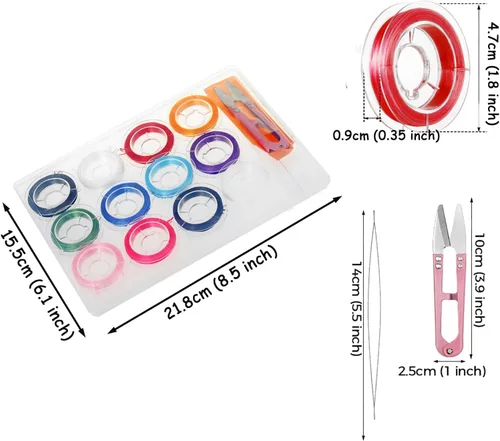 Vista 3 de 12 rollos de cuerda elástica plana de 0.028 in, cuerda elástica para pulseras, collares, cuentas de arcilla, cuentas de pony (10 colores)