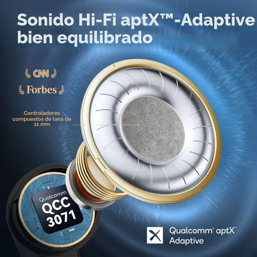 Vista 2 de Auriculares EarFun Air Pro 3 con cancelación de ruido, sonido adaptativo Qualcomm® aptX™, 6 micrófonos CVC 8.0 ENC, auriculares Bluetooth 5.3