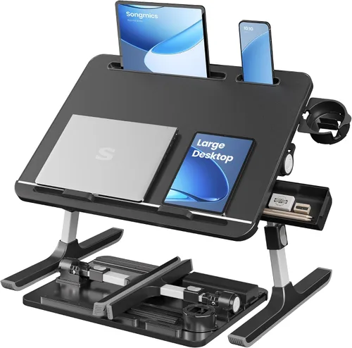Vista 8 de SONGMICS ULLD113GZ01 - Escritorio de cama plegable para laptop, escritorio grande de 15.7 x 22 pulgadas, inclinación continua de 120°, altura Gris