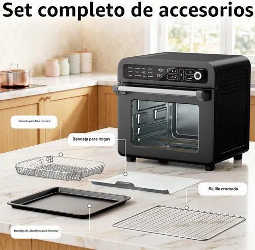 Vista 7 de Electactic Freidora de aire y horno tostador de 19 cuartos de galón, funciones 12 en 1, freír al aire, asar, mantener el calor, hornear 2-acero